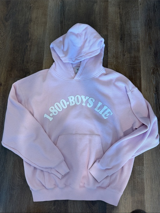 Boys Lie Jackets & Blazers - Boys Lie Pink Waffle Crewneck Sweatshirt with White Arch Logo